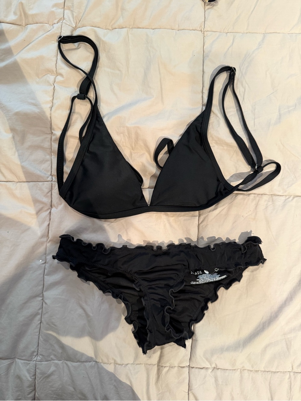 Black Ruffle Bikini Set - Triangle Top & Ruffled Bottoms